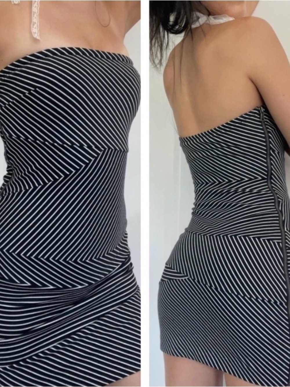NWT Banana Republic Black White Striped Tube Dress Side Zipper Size 8
